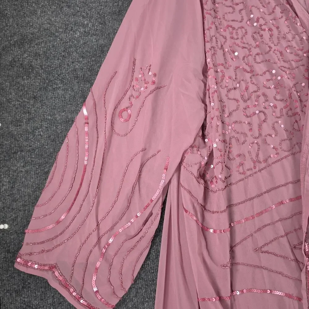 Roaman's Women 44W Mauve Pink 3PC Sequin Beaded Duster Pant Set Formal Plus Size